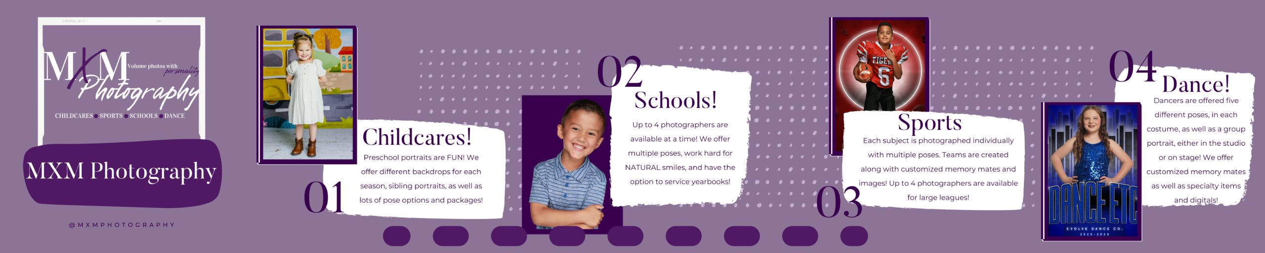 MXM Photography offers portraits at childcares, schools, sports and dance studios.